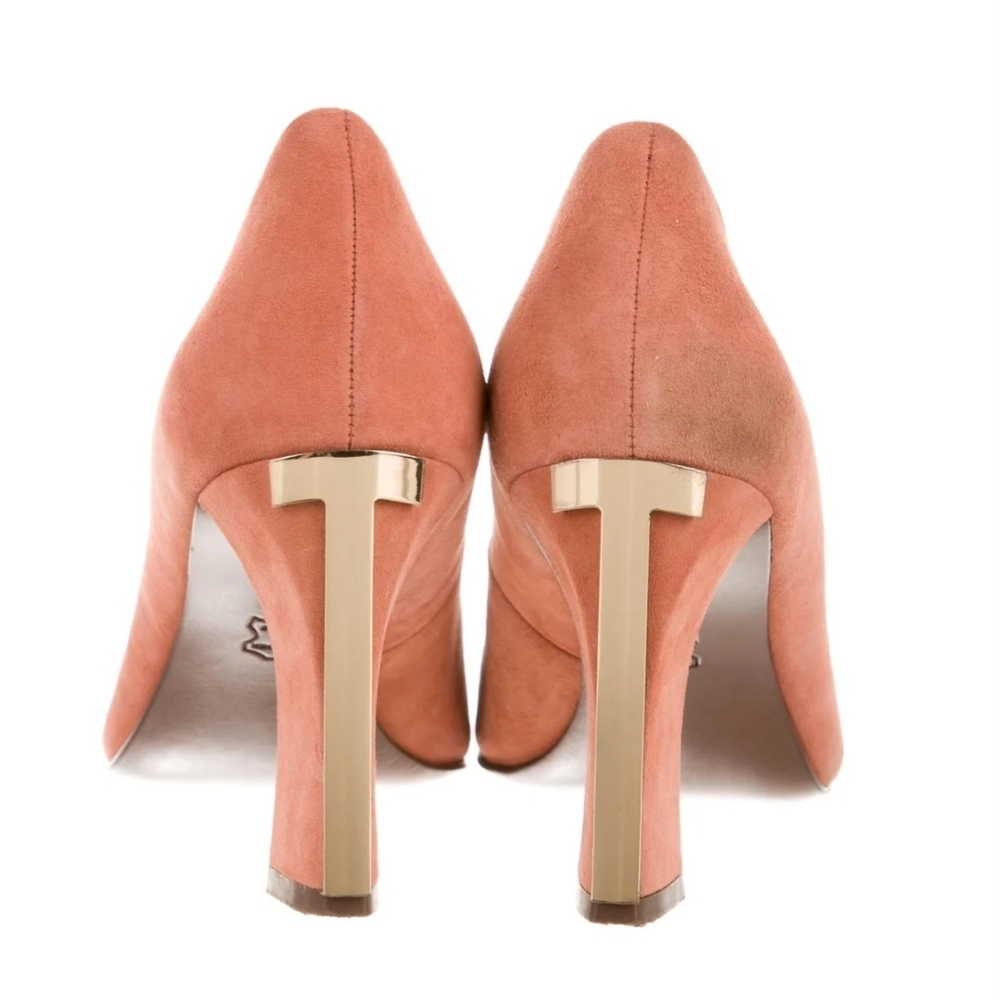 Tory Burch Peachy Pink Suede Georgiana Peeptoe Pumps Heels 10 - Picture 2 of 7